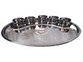Royal Stainless Steel Oval Meal Thali Plate w/ 5 Katori / Vati / Bowls
